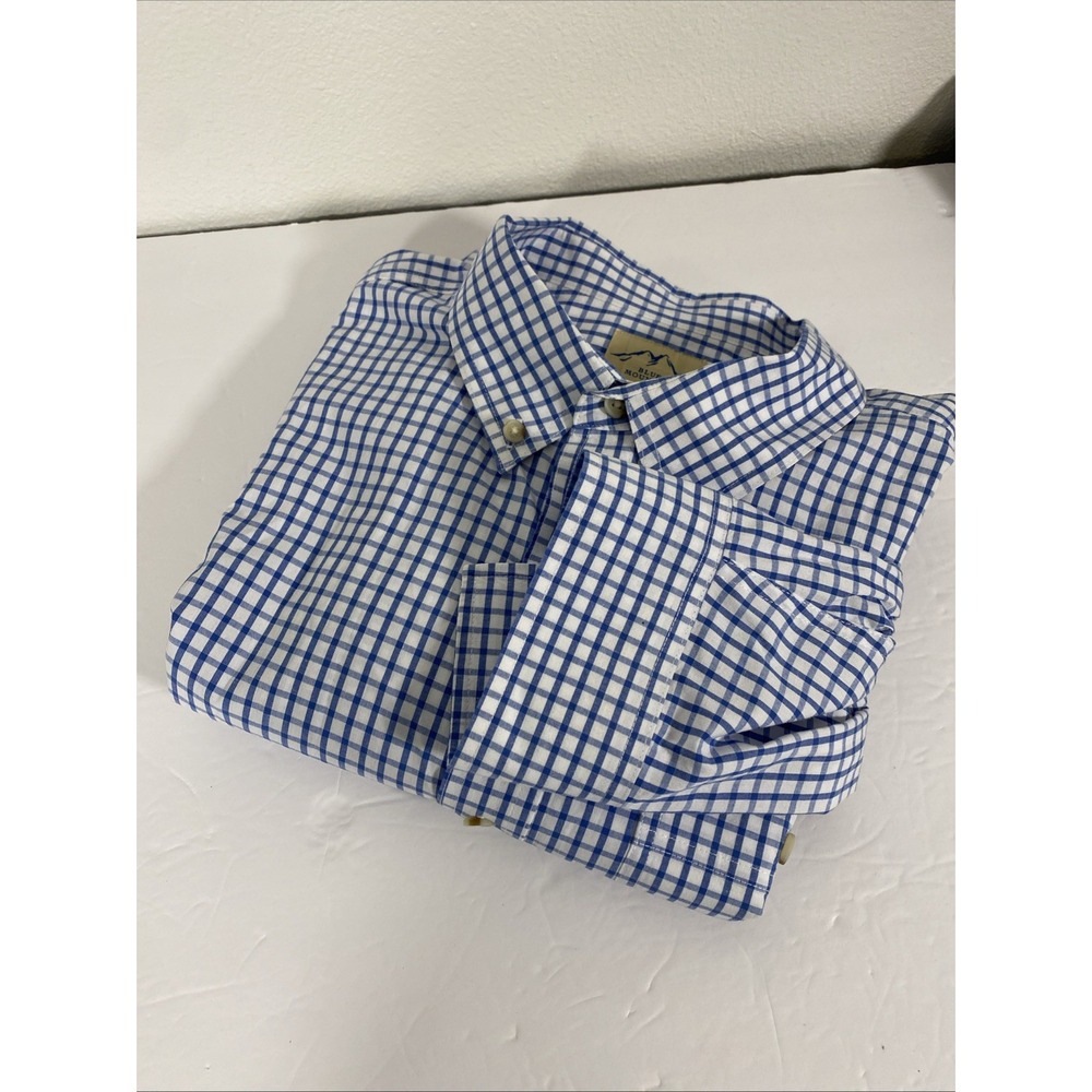 Blue Mountain Shirt Mens XL Button-Up Blue Checks Comfort Long Sleeve‎ Z1